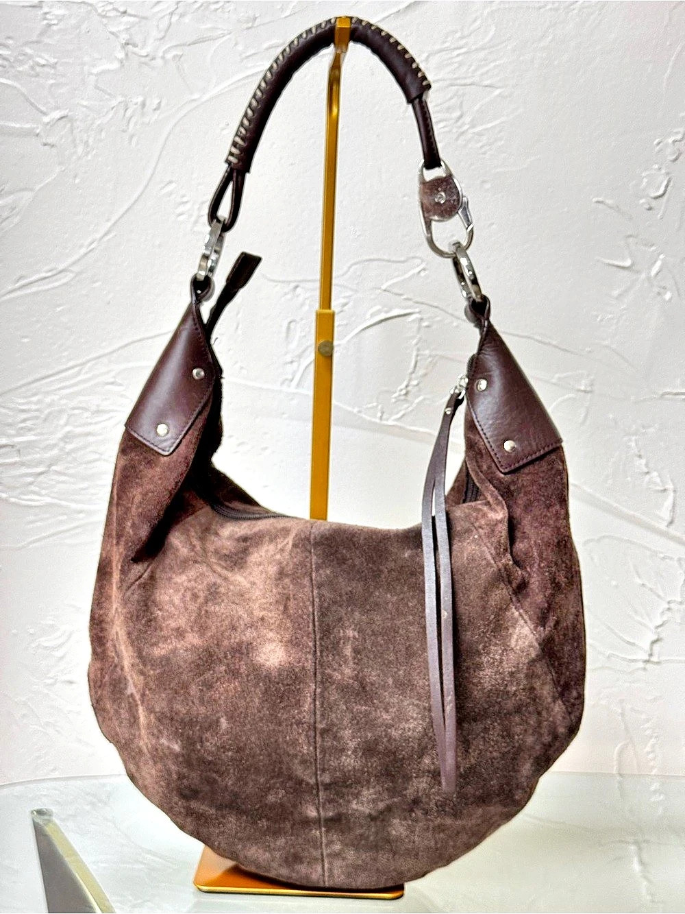 Vintage Wilsons Leather Pelle Studio Brown Suede Hobo Bag Y2K - Picture 2 of 10
